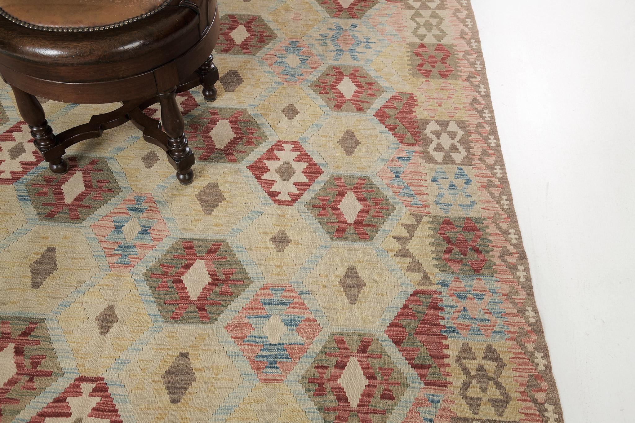 Mehraban Vintage-Stil Stammes natürlichen Farbstoff flach weben Kilim (Pakistanisch) im Angebot
