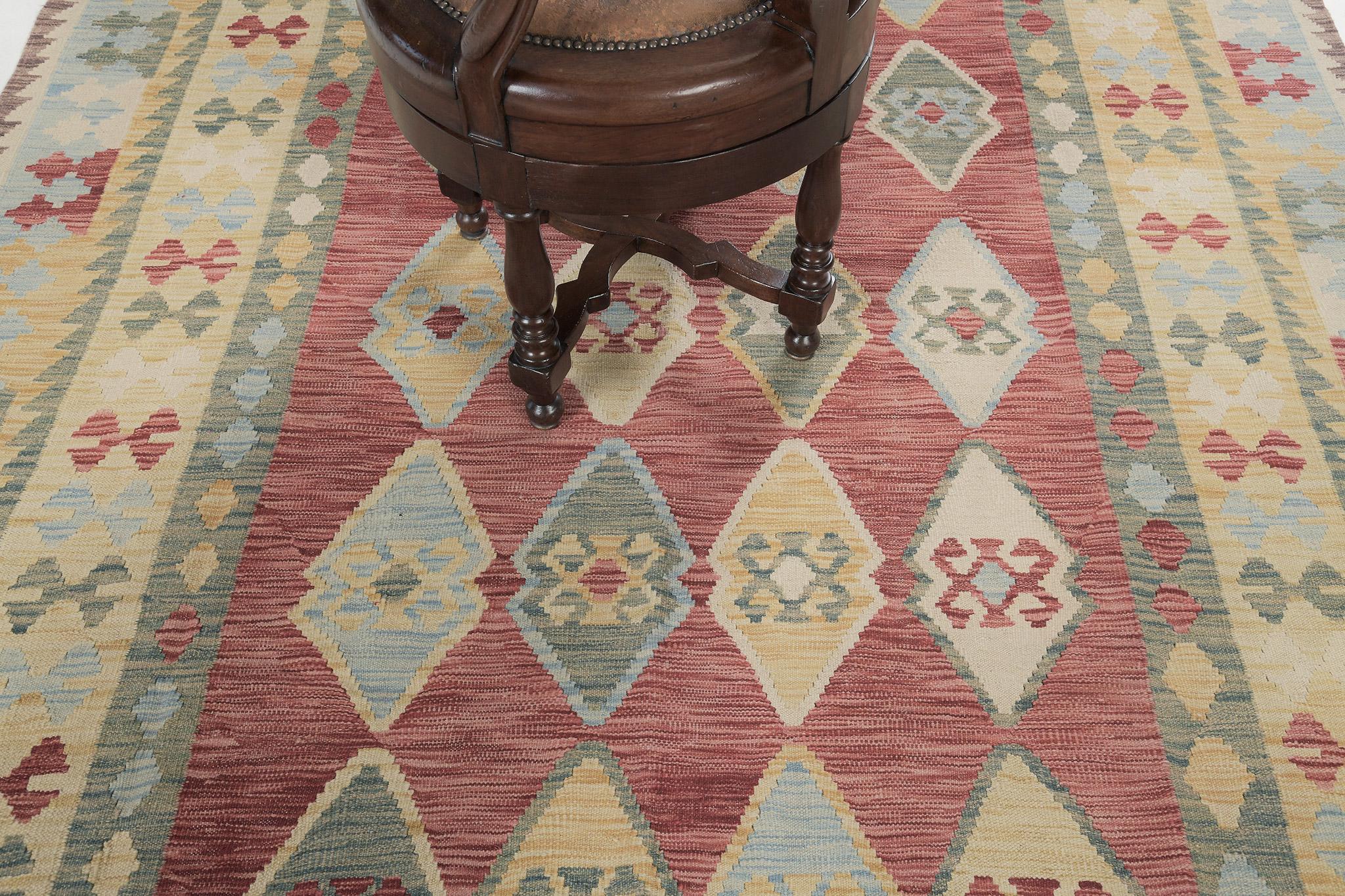 Mehraban Kilim Tribal Estilo Vintage Tejido Plano Tinte Natural Pakistaní en venta