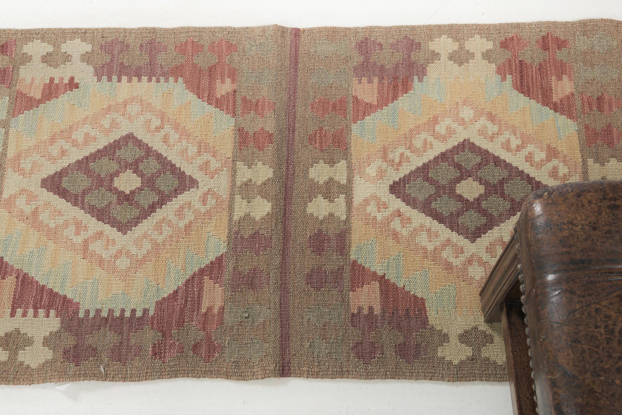 Pakistani Mehraban Vintage Style Tribal Natural Dye Flat Weave Kilim For Sale