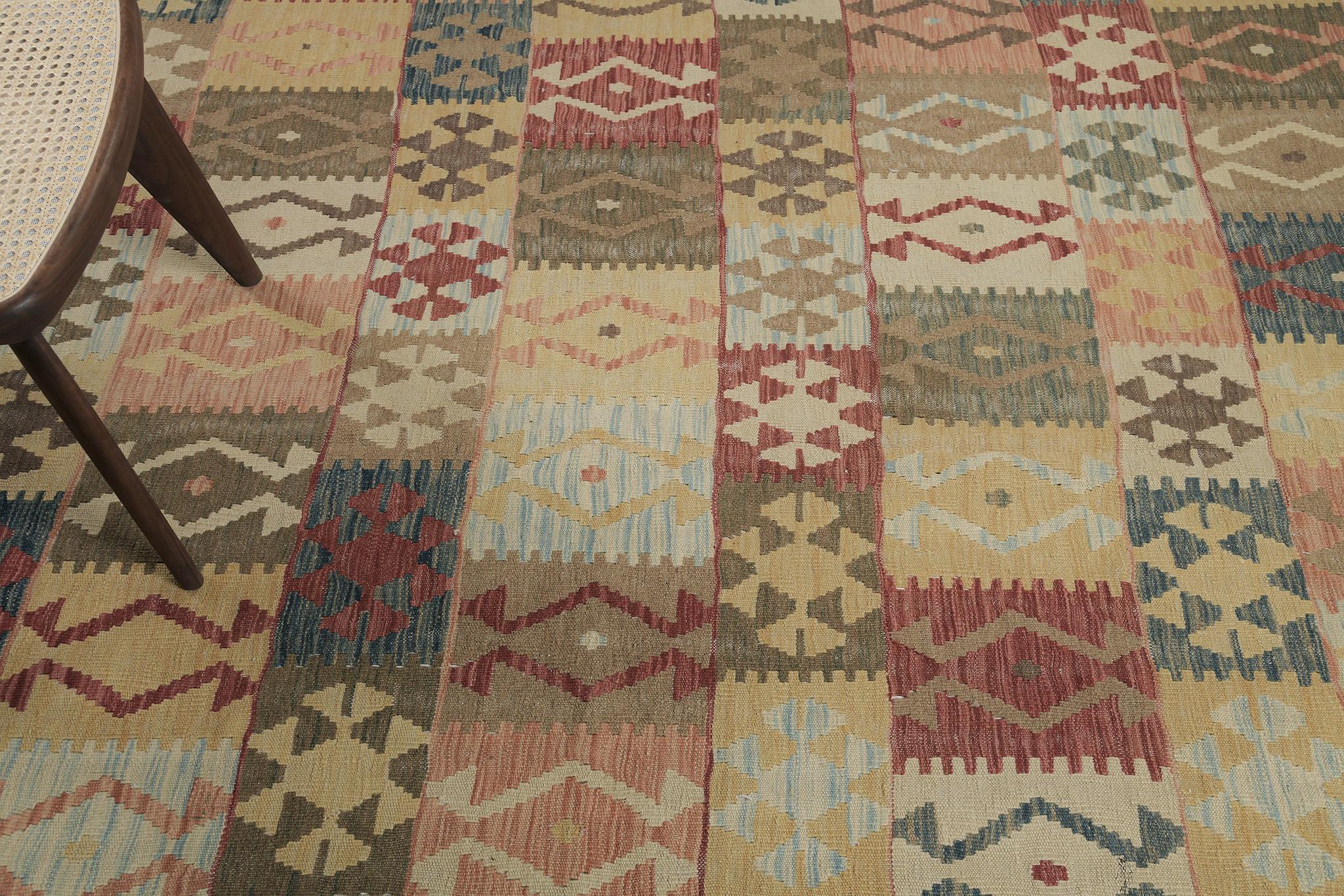 Mehraban Kilim Tribal Estilo Vintage Tejido Plano Tinte Natural Pakistaní en venta