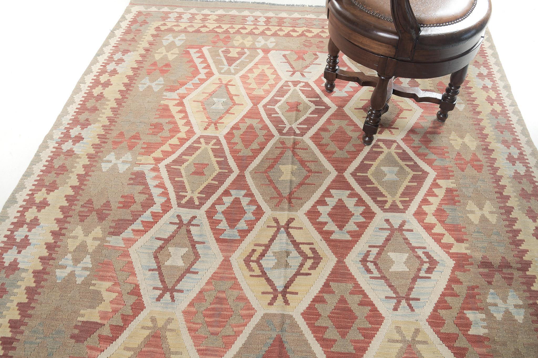Mehraban Kilim Tribal Estilo Vintage Tejido Plano Tinte Natural Pakistaní en venta