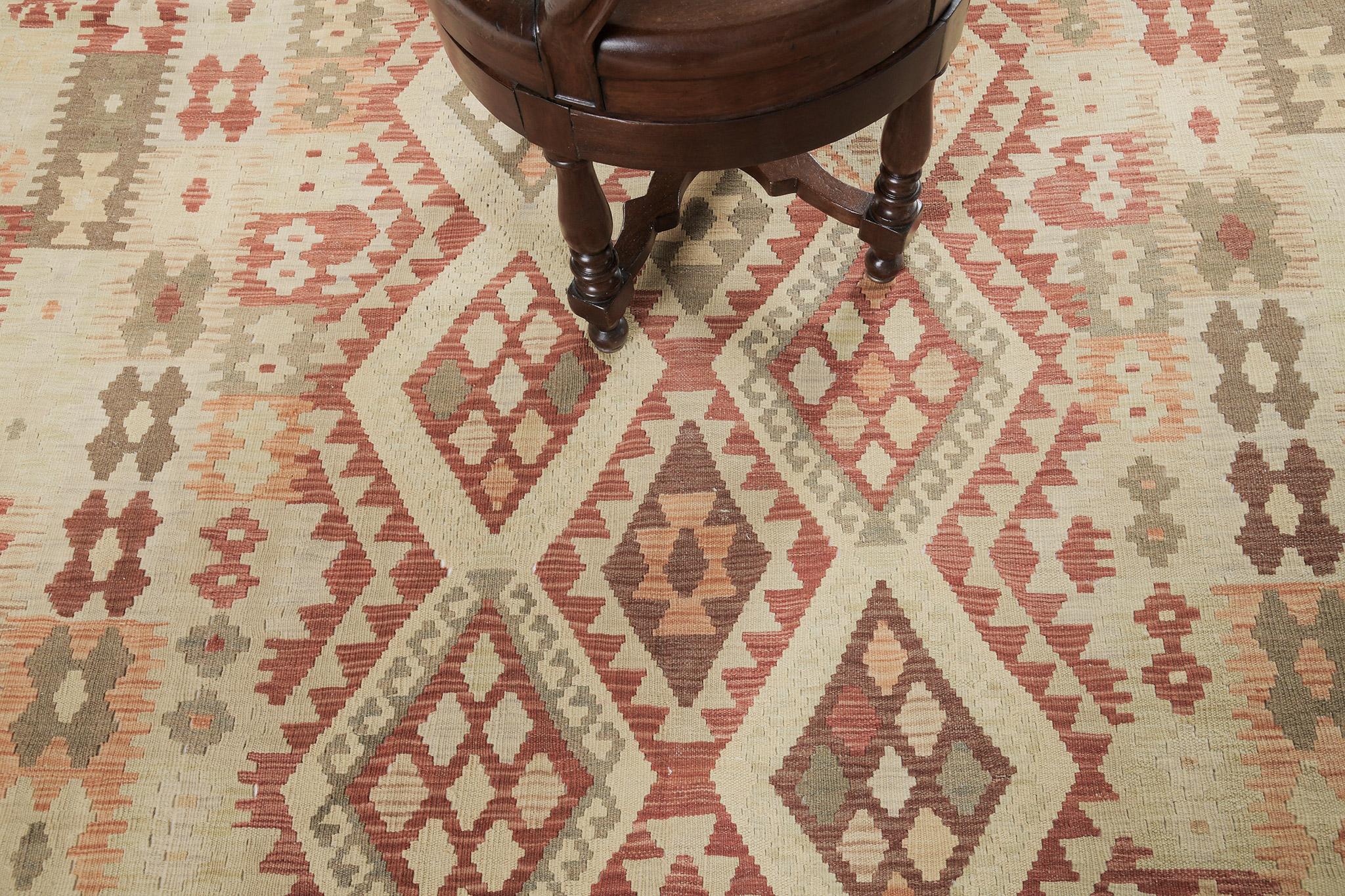 Pakistanais Mehraban - Kilim à tissage plat de style vintage en teinture naturelle, à motif tribal en vente