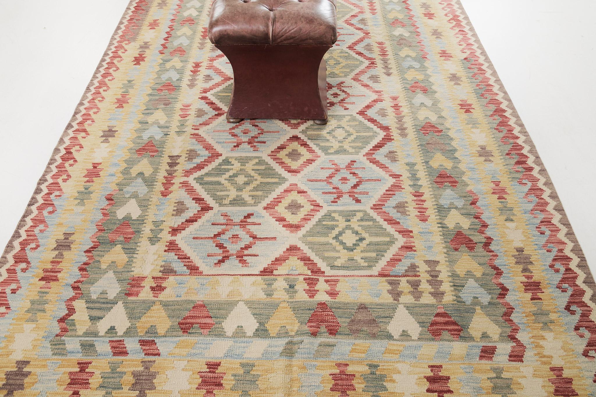 Mehraban Kilim Tribal Estilo Vintage Tejido Plano Tinte Natural Pakistaní en venta