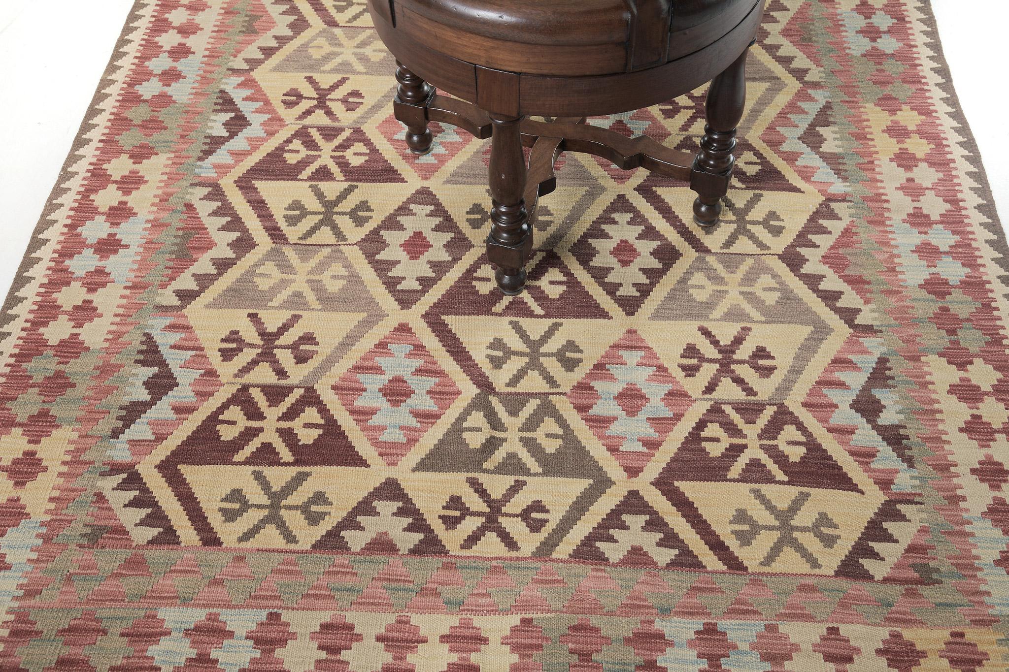 Mehraban Vintage-Stil Stammes natürlichen Farbstoff flach weben Kilim (Pakistanisch) im Angebot