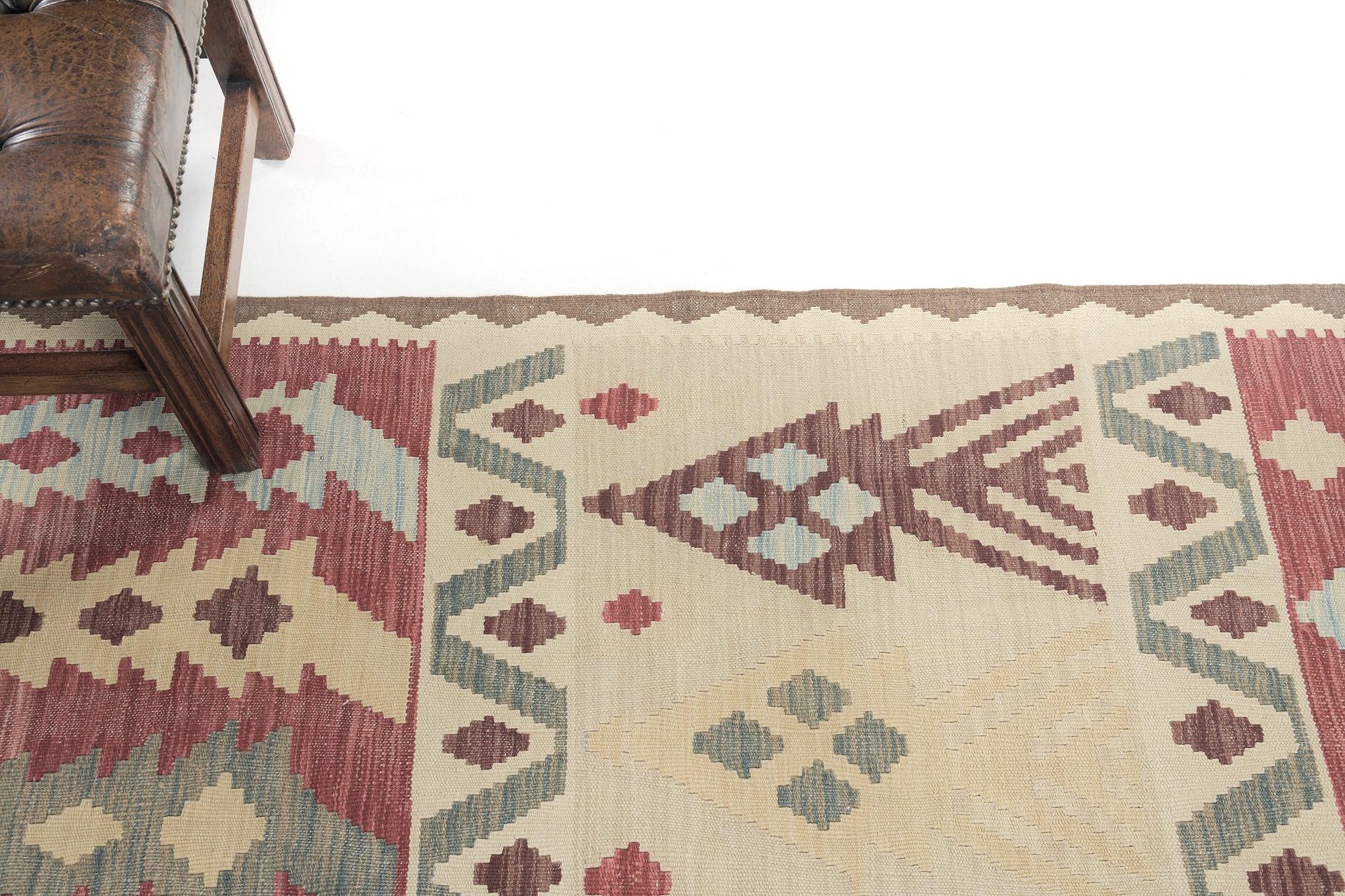 Mehraban Vintage-Stil Stammes natürlichen Farbstoff flach weben Kilim (Pakistanisch) im Angebot