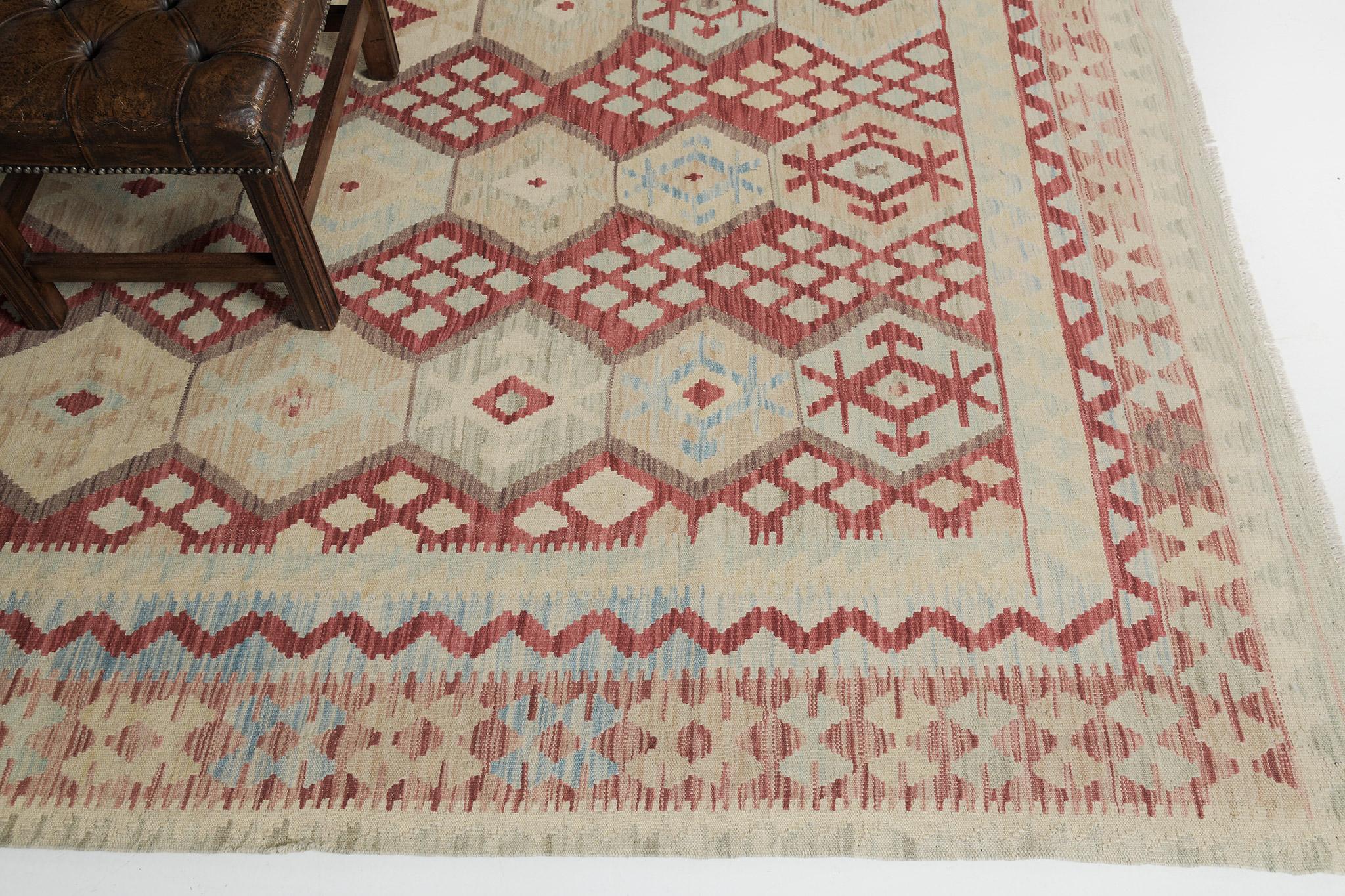 Pakistani Mehraban Vintage Style Tribal Natural Dye Flat Weave Kilim For Sale