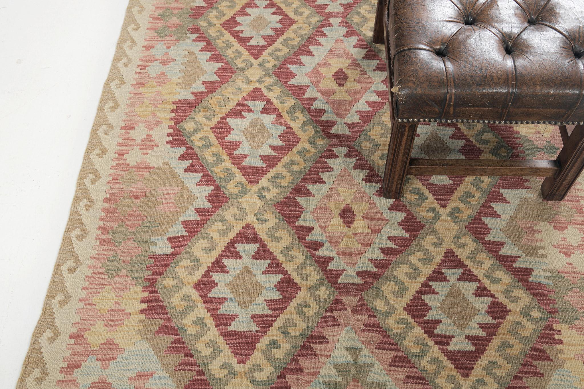 Mehraban Vintage-Stil Stammes natürlichen Farbstoff flach weben Kilim (Pakistanisch) im Angebot