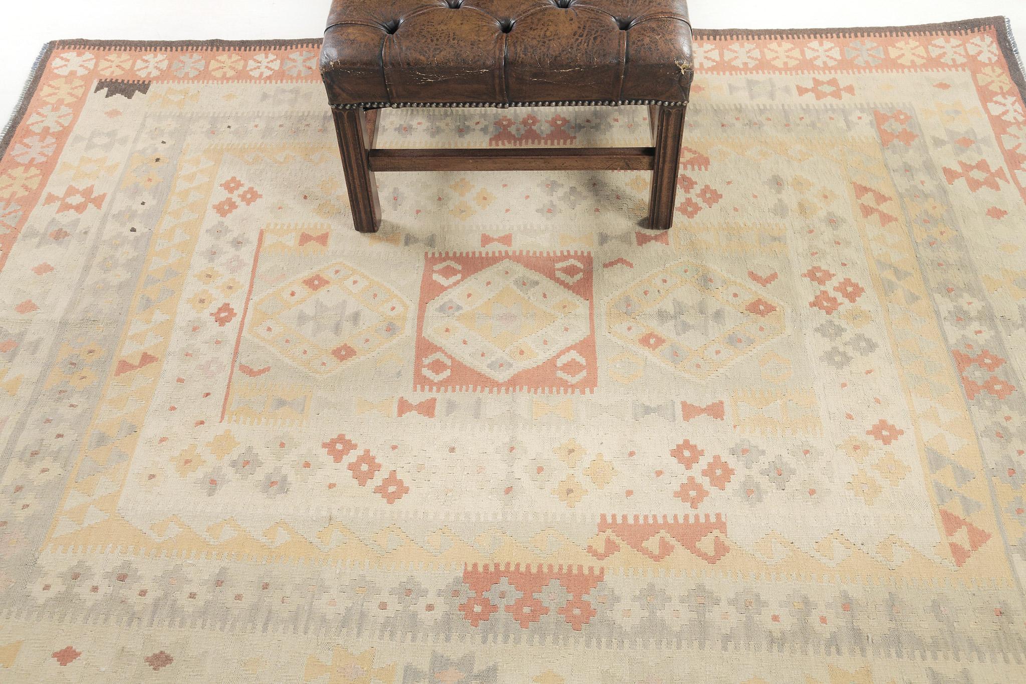 Mehraban Vintage-Stil Stammes natürlichen Farbstoff flach weben Kilim (Pakistanisch) im Angebot