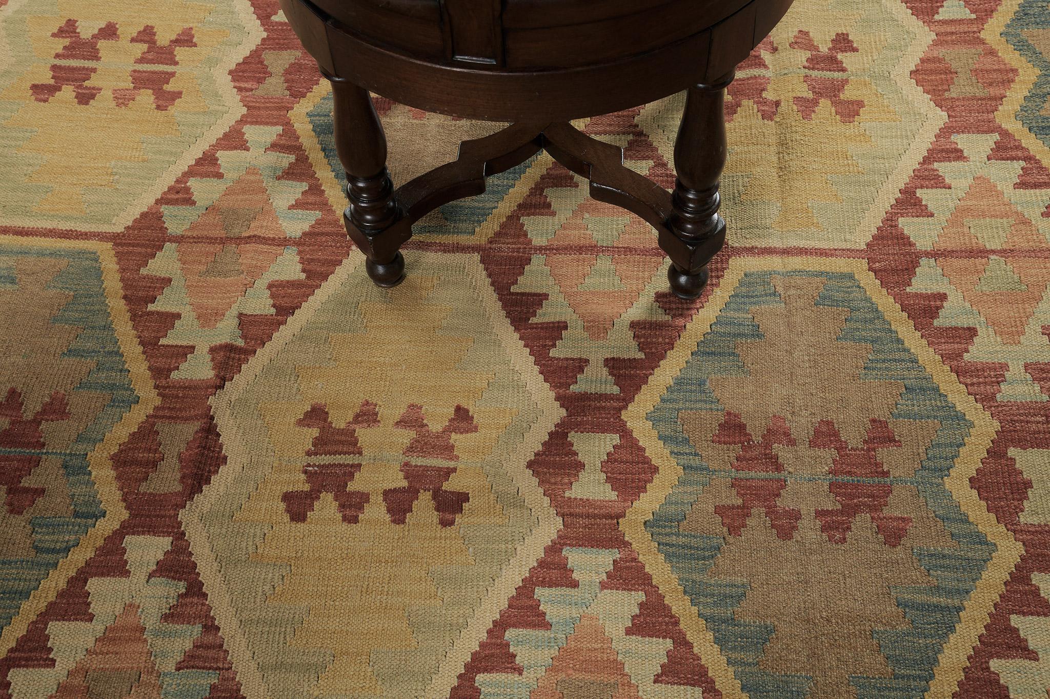 Pakistanais Mehraban - Kilim à tissage plat de style vintage en teinture naturelle, à motif tribal en vente