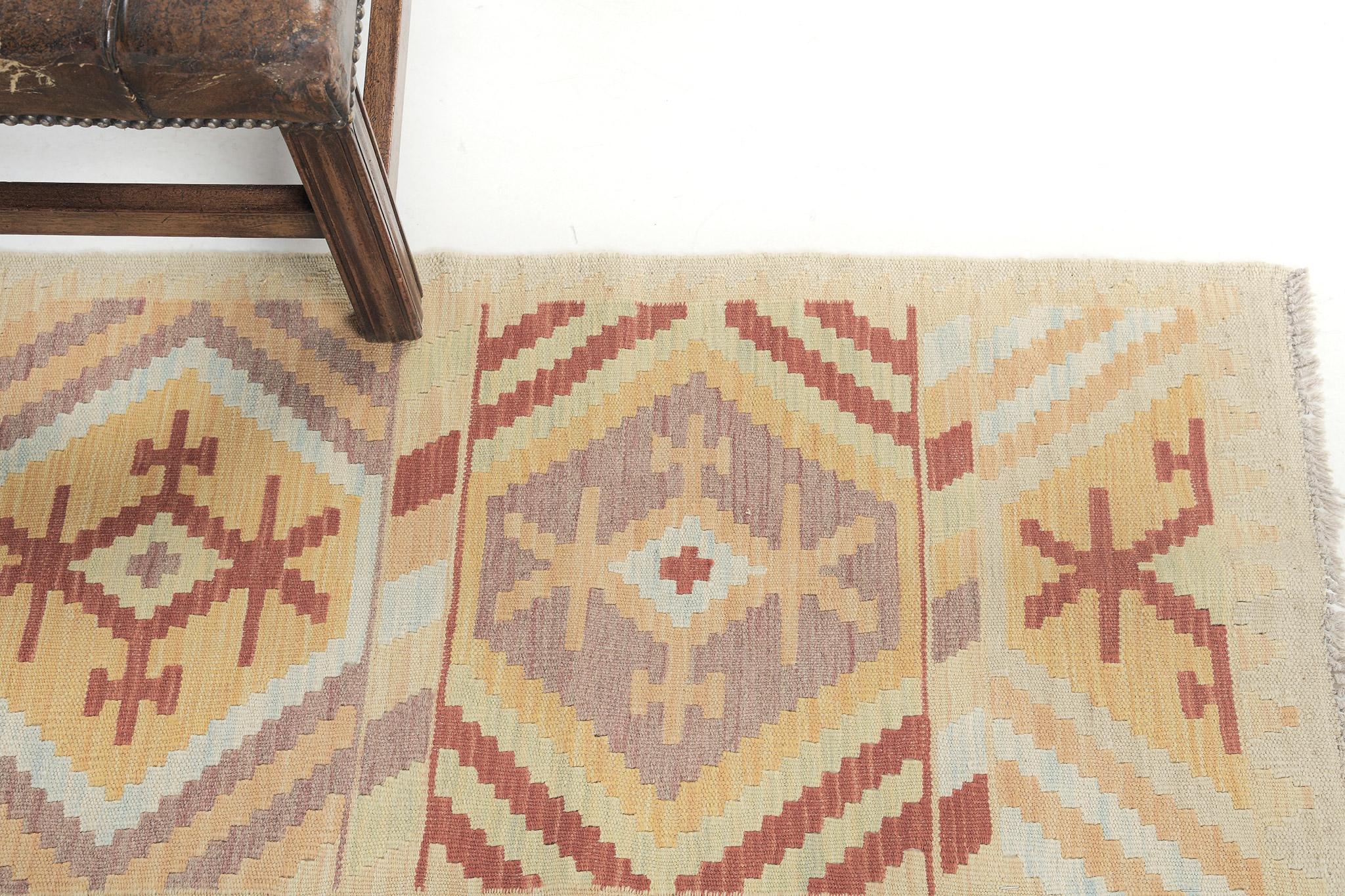 Mehraban Vintage-Stil Stammes natürlichen Farbstoff flach weben Kilim (Handgeknüpft) im Angebot