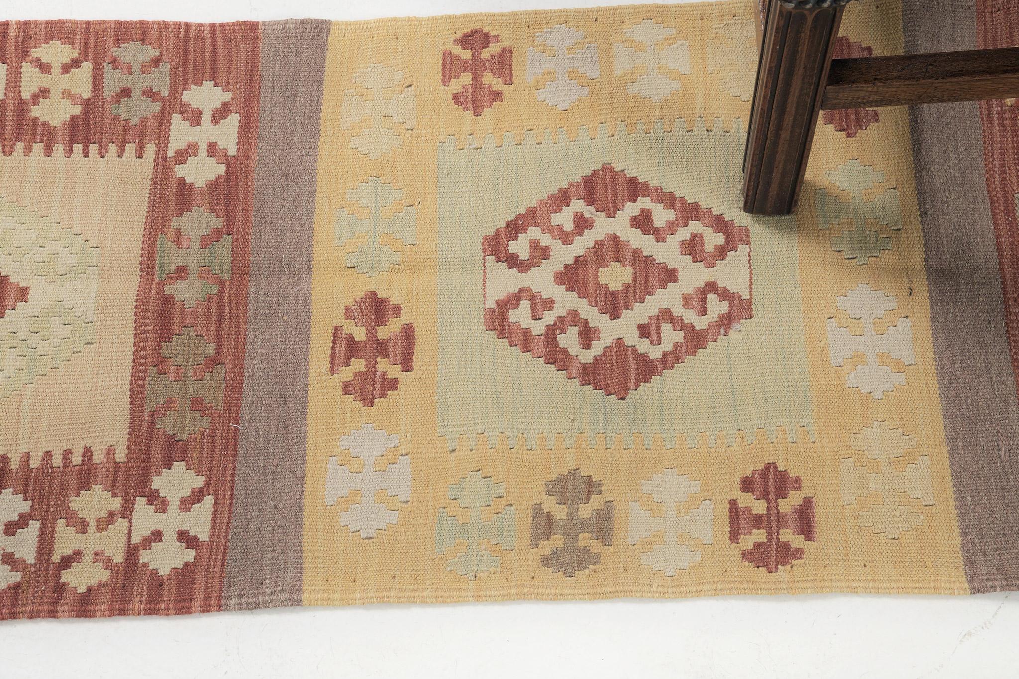 Mehraban Vintage-Stil Stammes natürlichen Farbstoff flach weben Kilim (Handgeknüpft) im Angebot