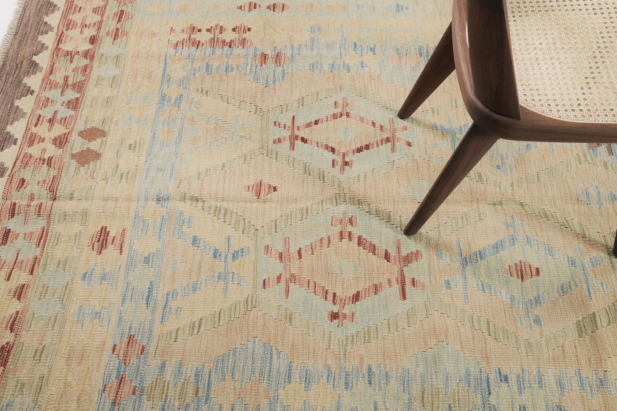Mehraban Vintage-Stil Stammes natürlichen Farbstoff flach weben Kilim (Handgeknüpft) im Angebot