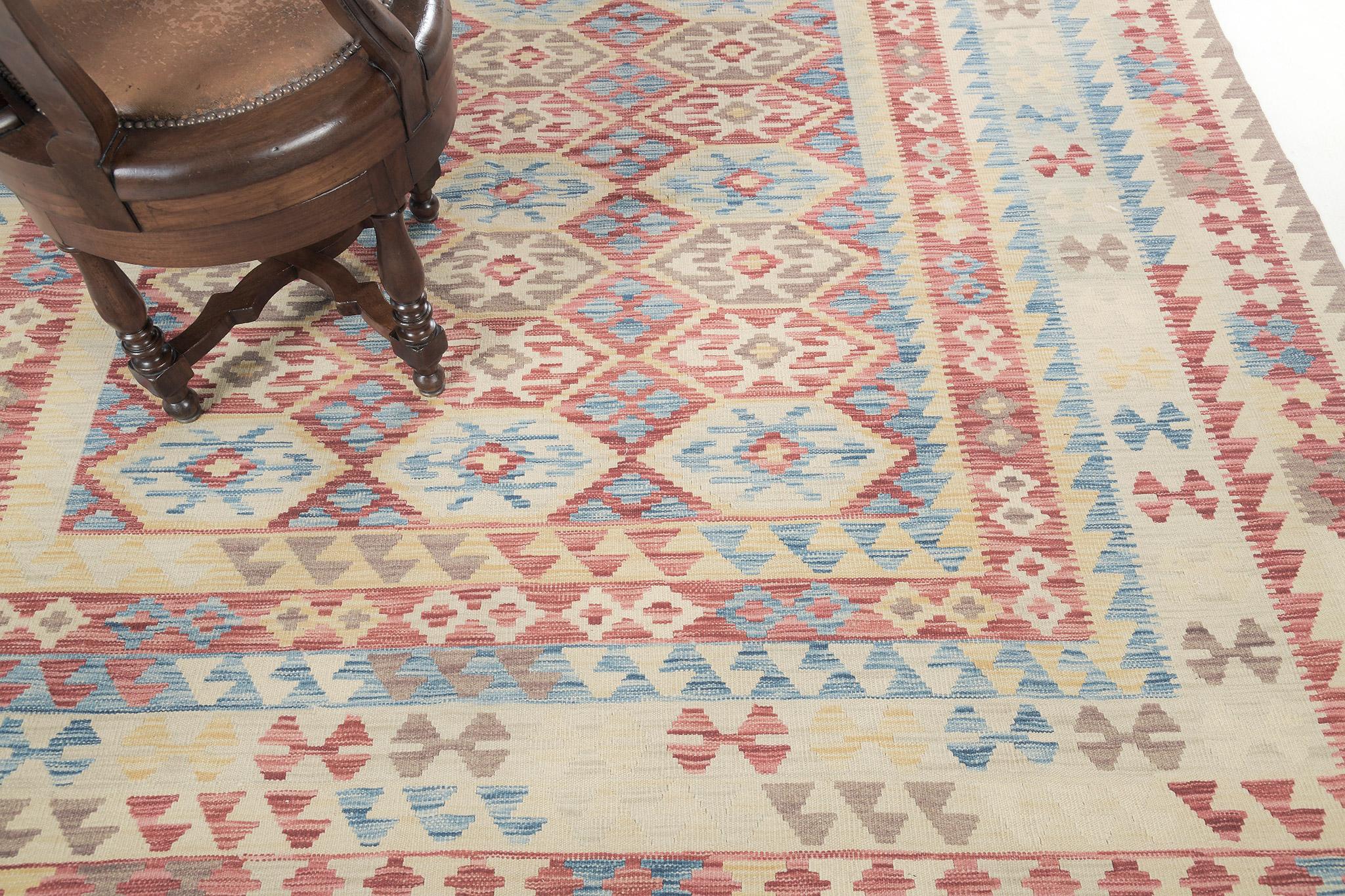Mehraban Vintage-Stil Stammes natürlichen Farbstoff flach weben Kilim (Handgeknüpft) im Angebot