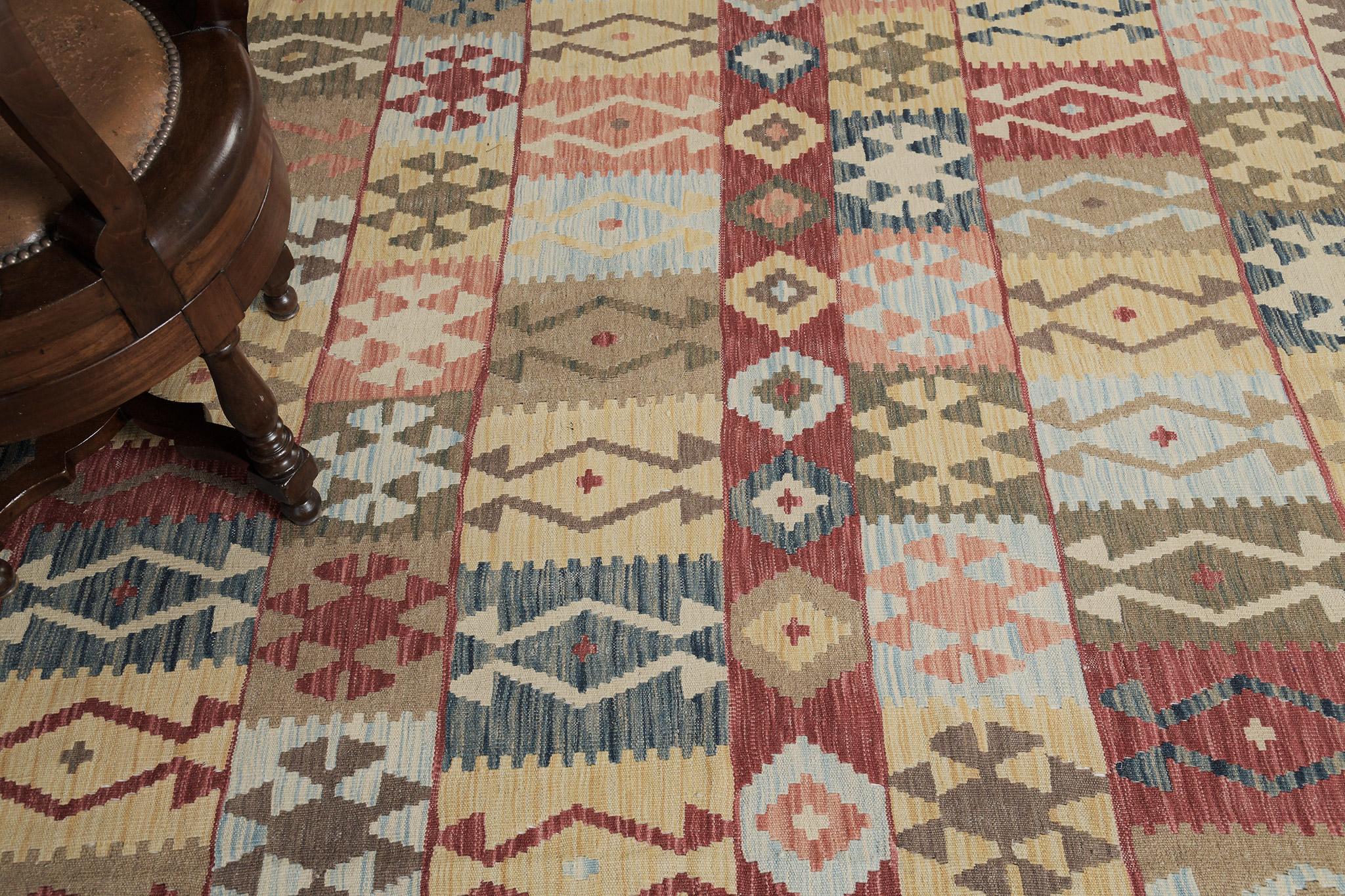 Hand-Knotted Mehraban Vintage Style Tribal Natural Dye Flat Weave Kilim For Sale