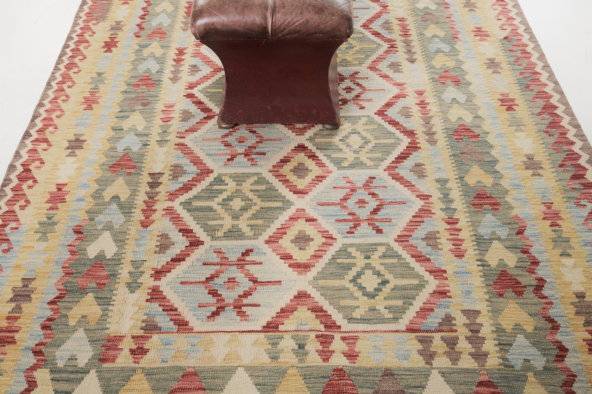 Mehraban Kilim Tribal Estilo Vintage Tejido Plano Tinte Natural Anudado a mano en venta