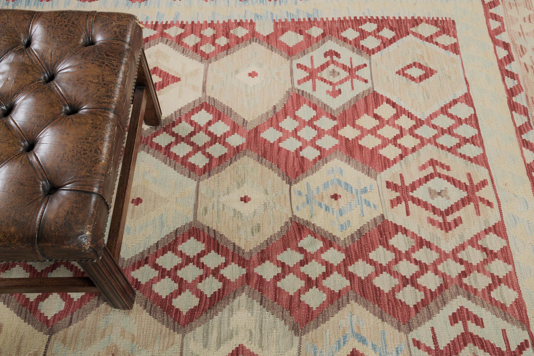Hand-Knotted Mehraban Vintage Style Tribal Natural Dye Flat Weave Kilim For Sale