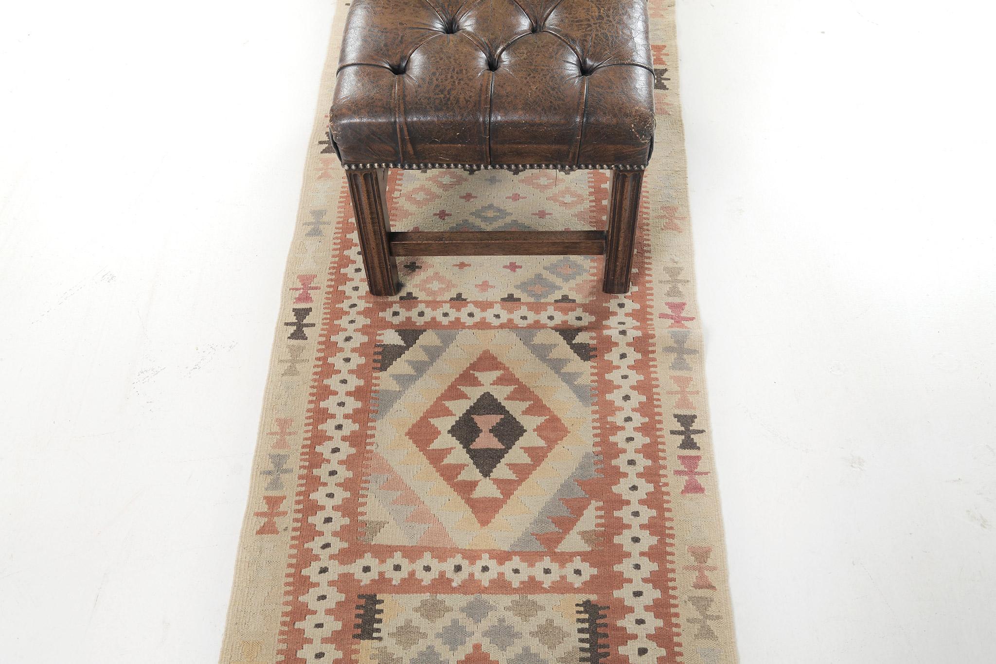 Hand-Knotted Mehraban Vintage Style Tribal Natural Dye Flat Weave Kilim For Sale