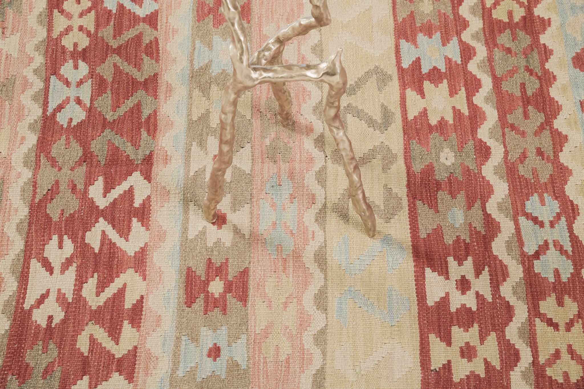 Mehraban Vintage-Stil Stammes natürlichen Farbstoff flach weben Kilim (Handgeknüpft) im Angebot