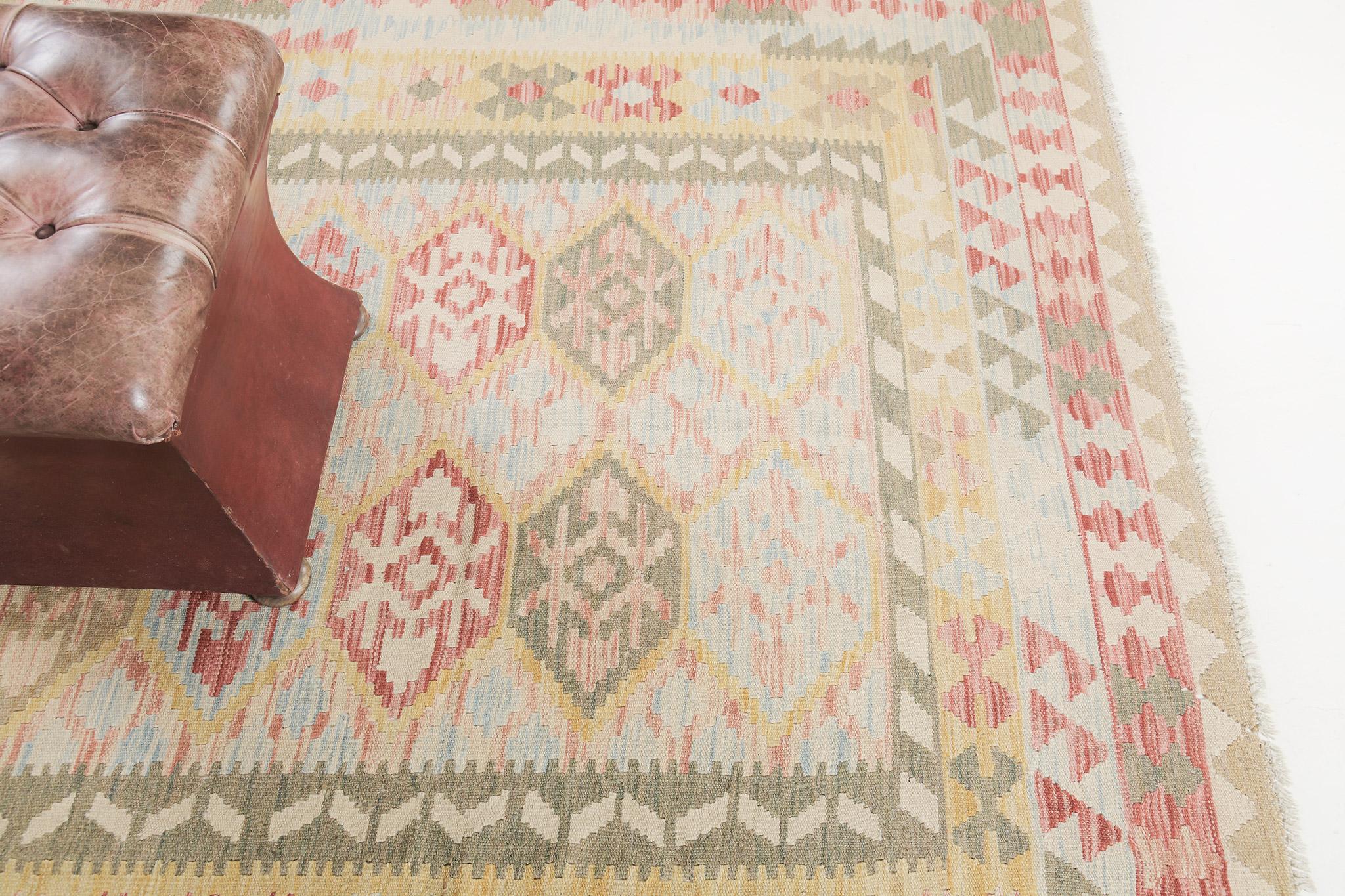 Wool Mehraban Vintage Style Tribal Natural Dye Flat Weave Kilim For Sale