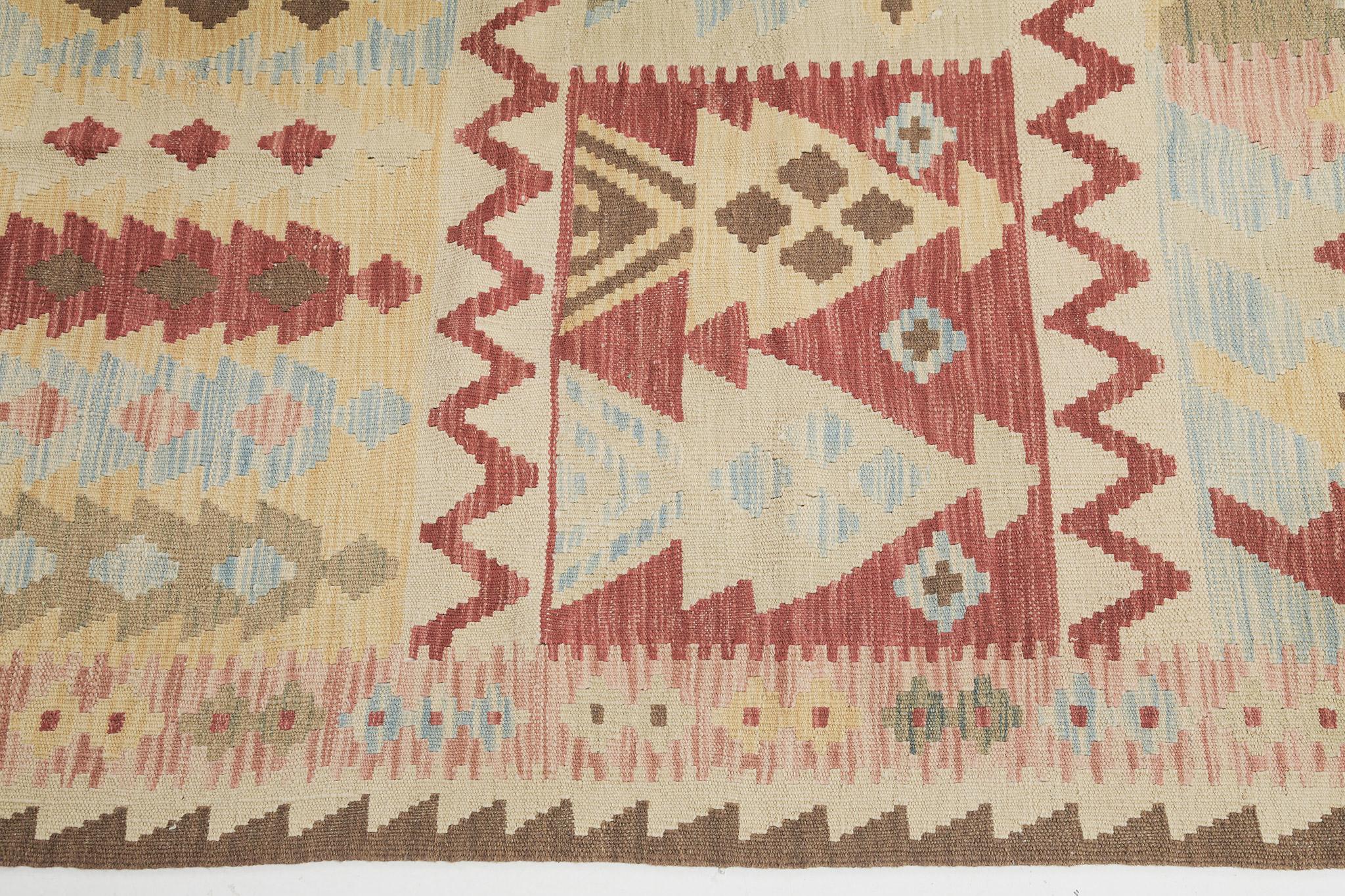 Wool Mehraban Vintage Style Tribal Natural Dye Flat Weave Kilim For Sale