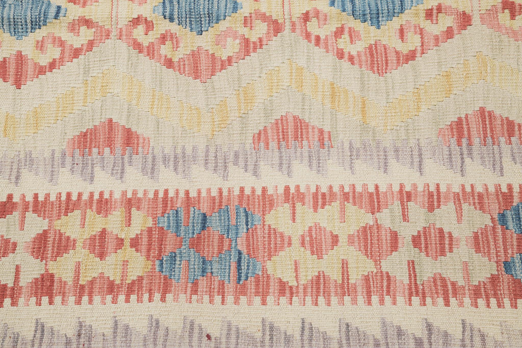Mehraban Vintage-Stil Stammes natürlichen Farbstoff flach weben Kilim (Wolle) im Angebot