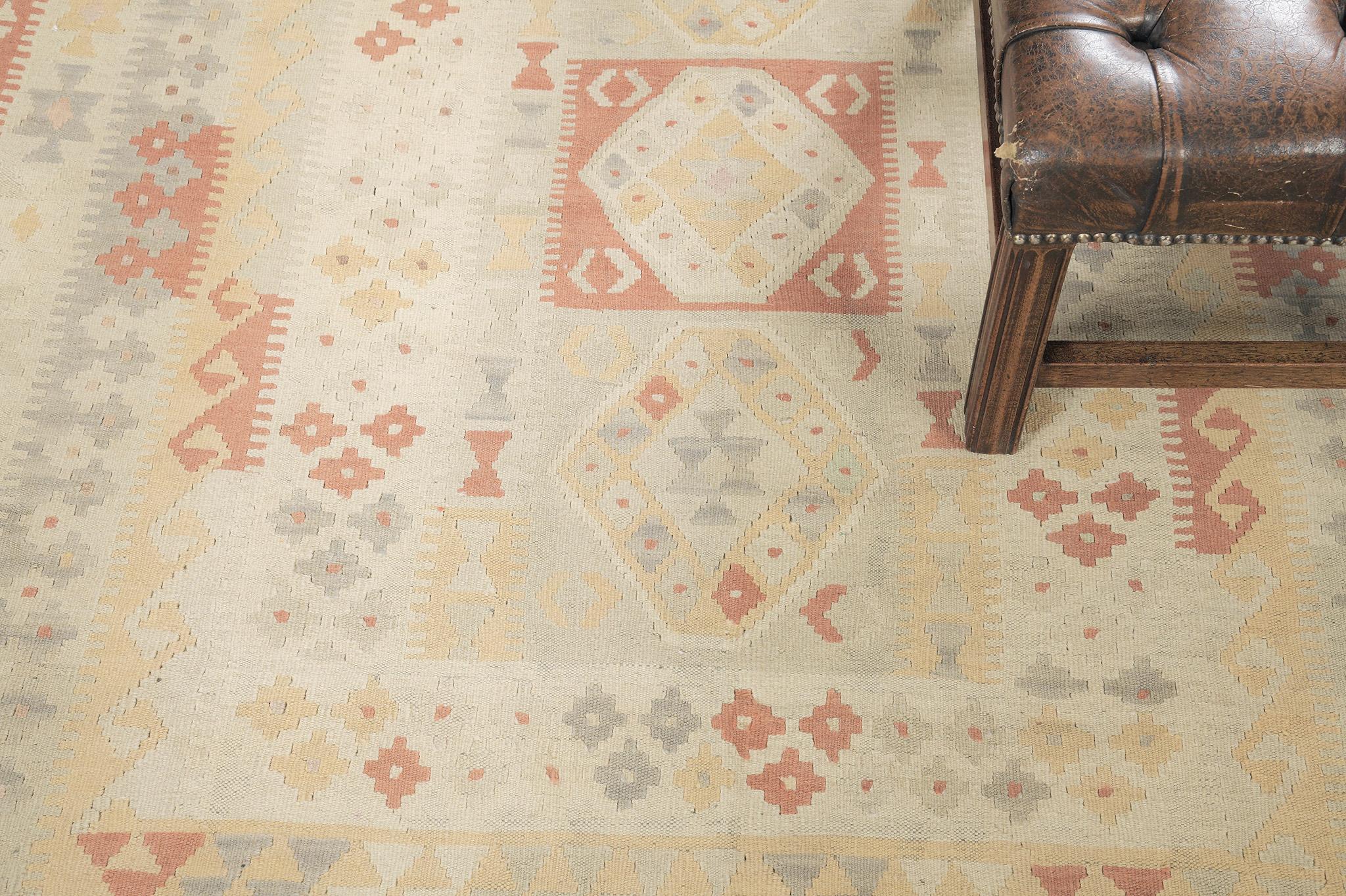 Mehraban Vintage-Stil Stammes natürlichen Farbstoff flach weben Kilim (Wolle) im Angebot