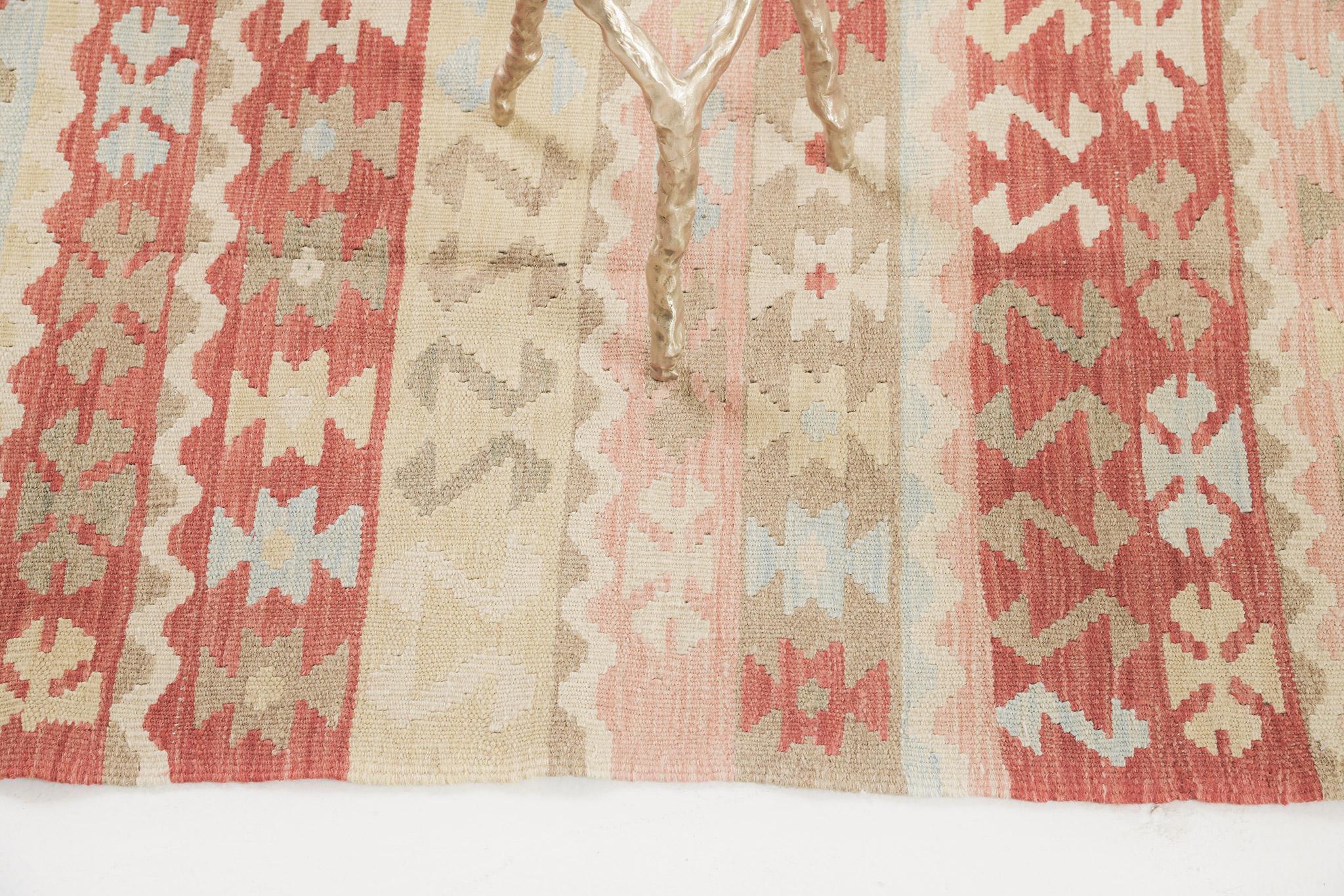 Mehraban Vintage-Stil Stammes natürlichen Farbstoff flach weben Kilim (Wolle) im Angebot