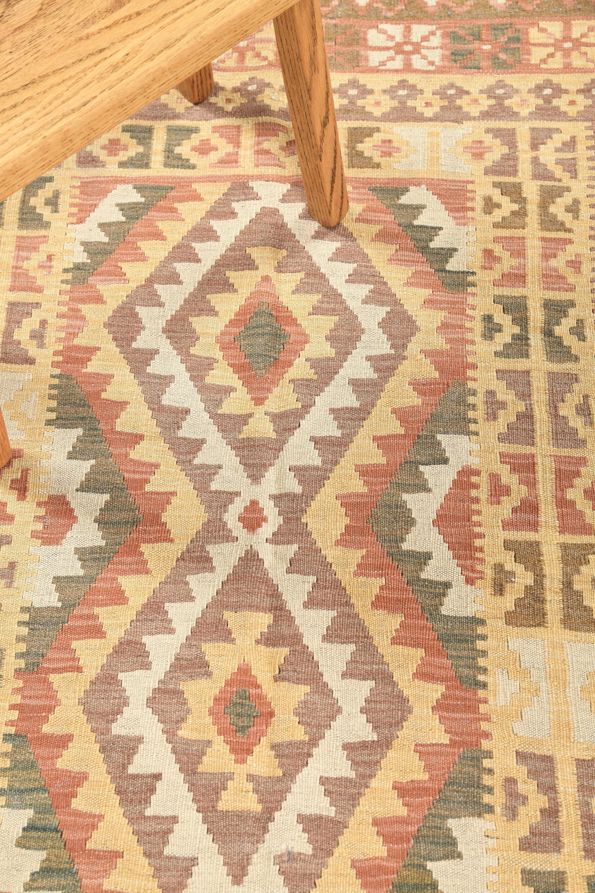 Mehraban Vintage-Stil Stammes natürlichen Farbstoff flach weben Kilim (Wolle) im Angebot