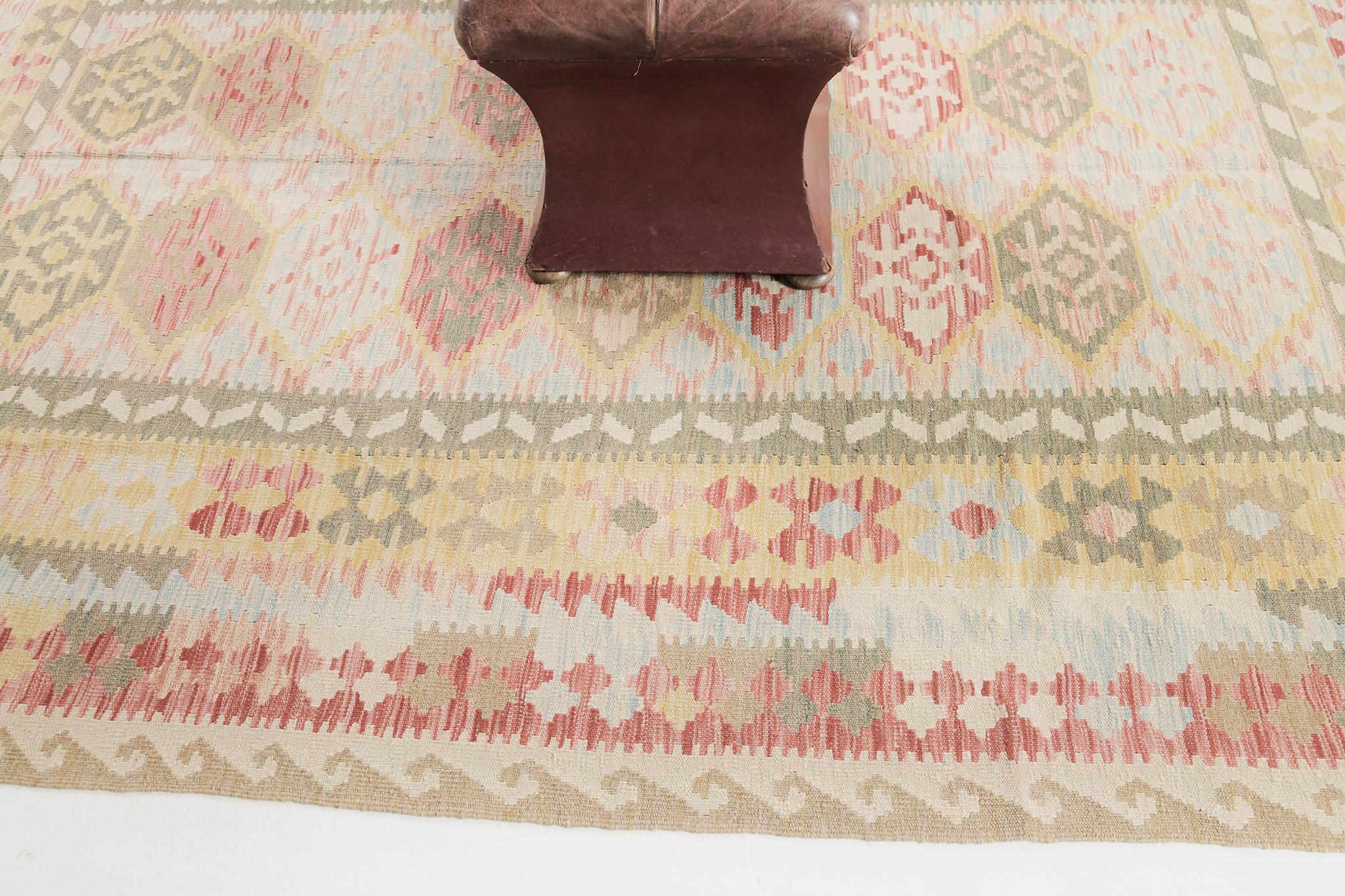 Mehraban Vintage Style Tribal Natural Dye Flat Weave Kilim For Sale 1