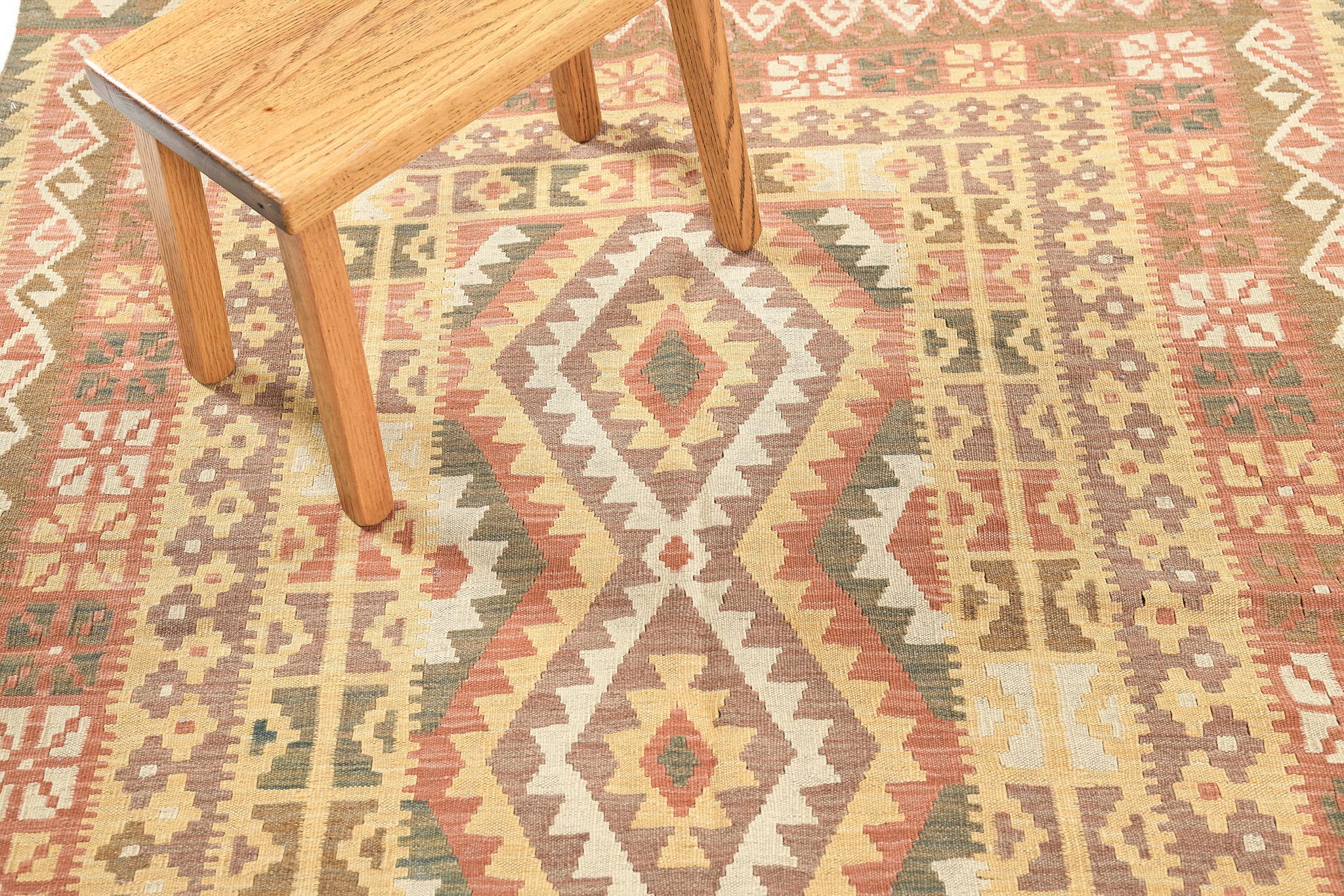 Mehraban Vintage-Stil Stammes natürlichen Farbstoff flach weben Kilim im Angebot 1