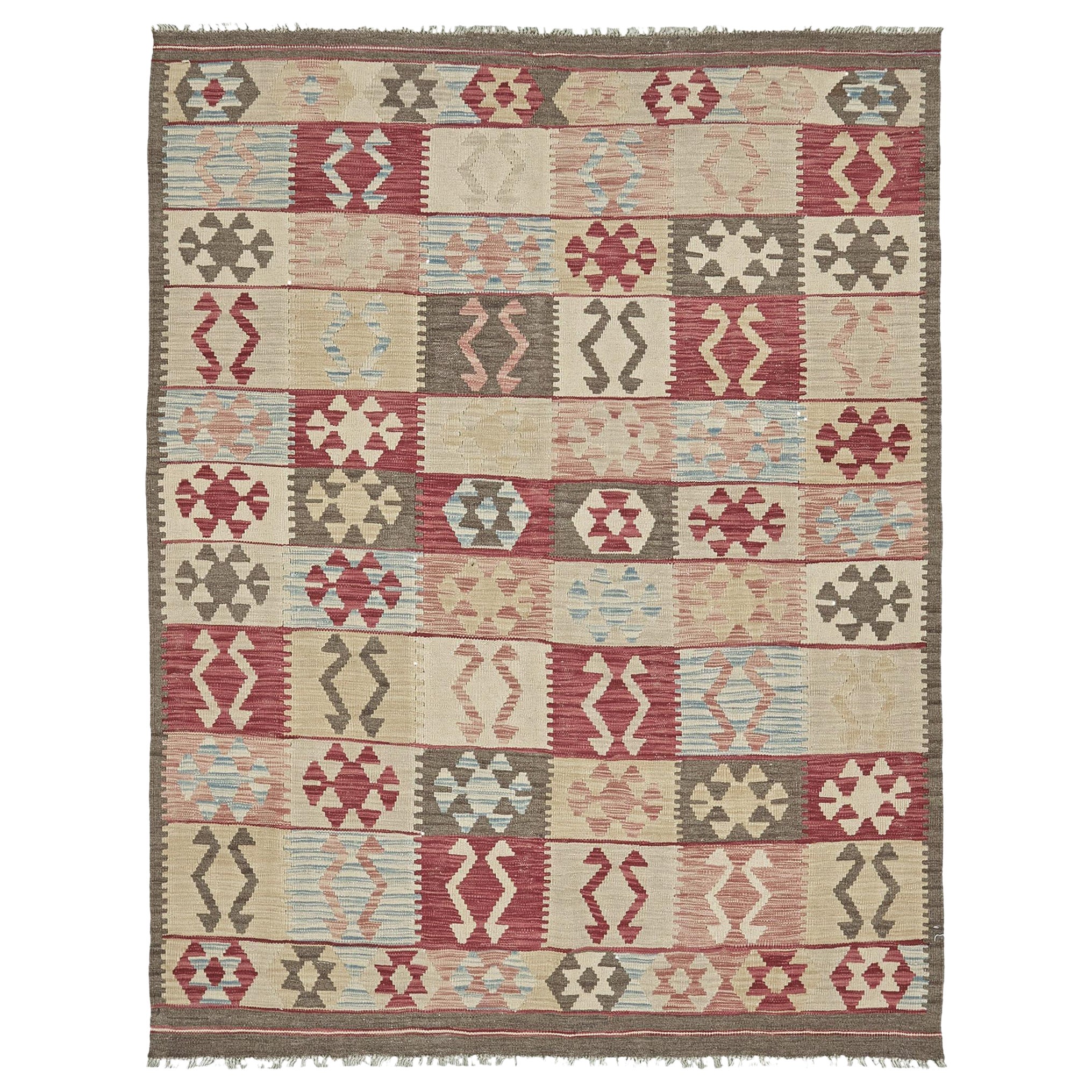 Mehraban - Kilim à tissage plat de style vintage en teinture naturelle, à motif tribal