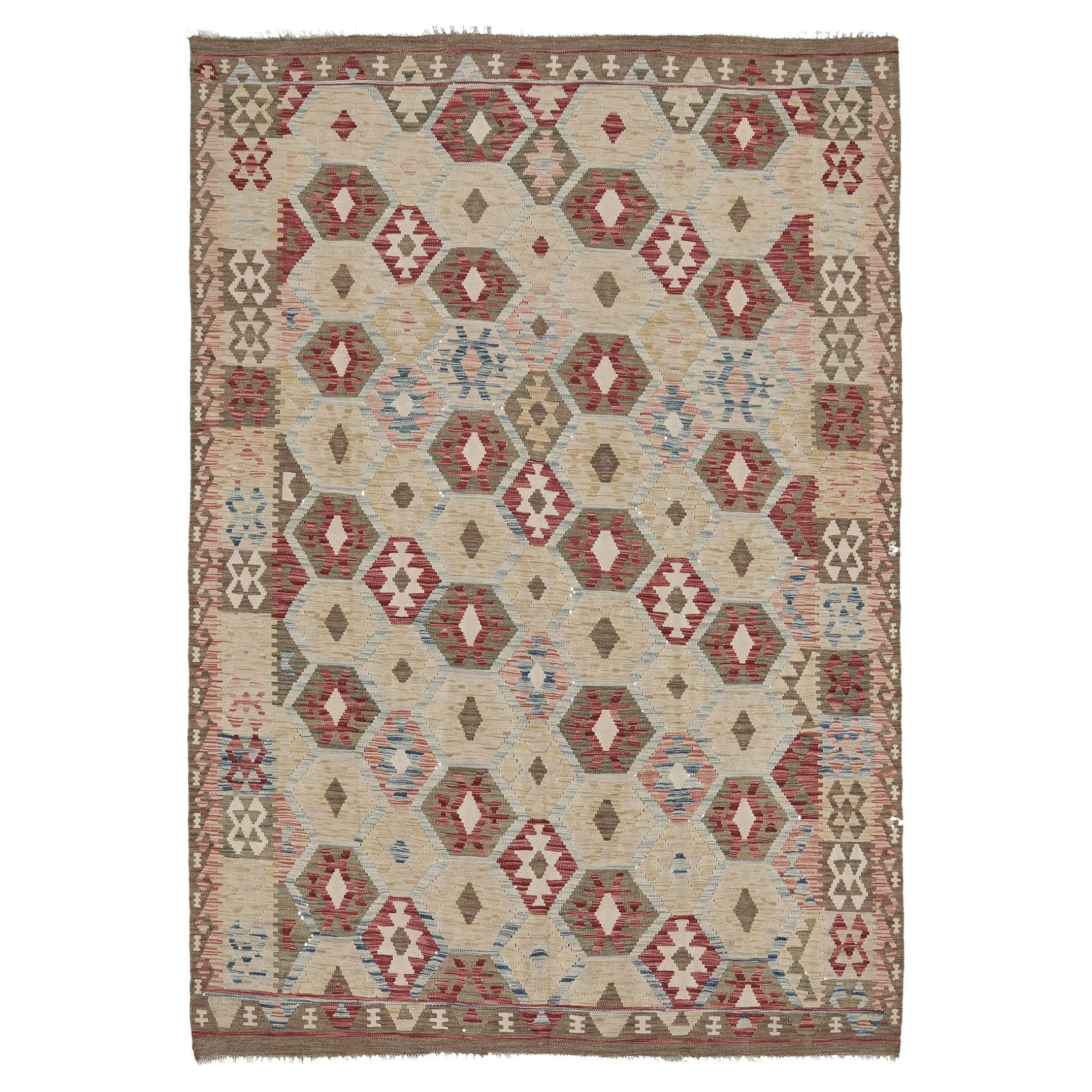 Kilim a trama piatta con tintura naturale in stile vintage di Mehraban
