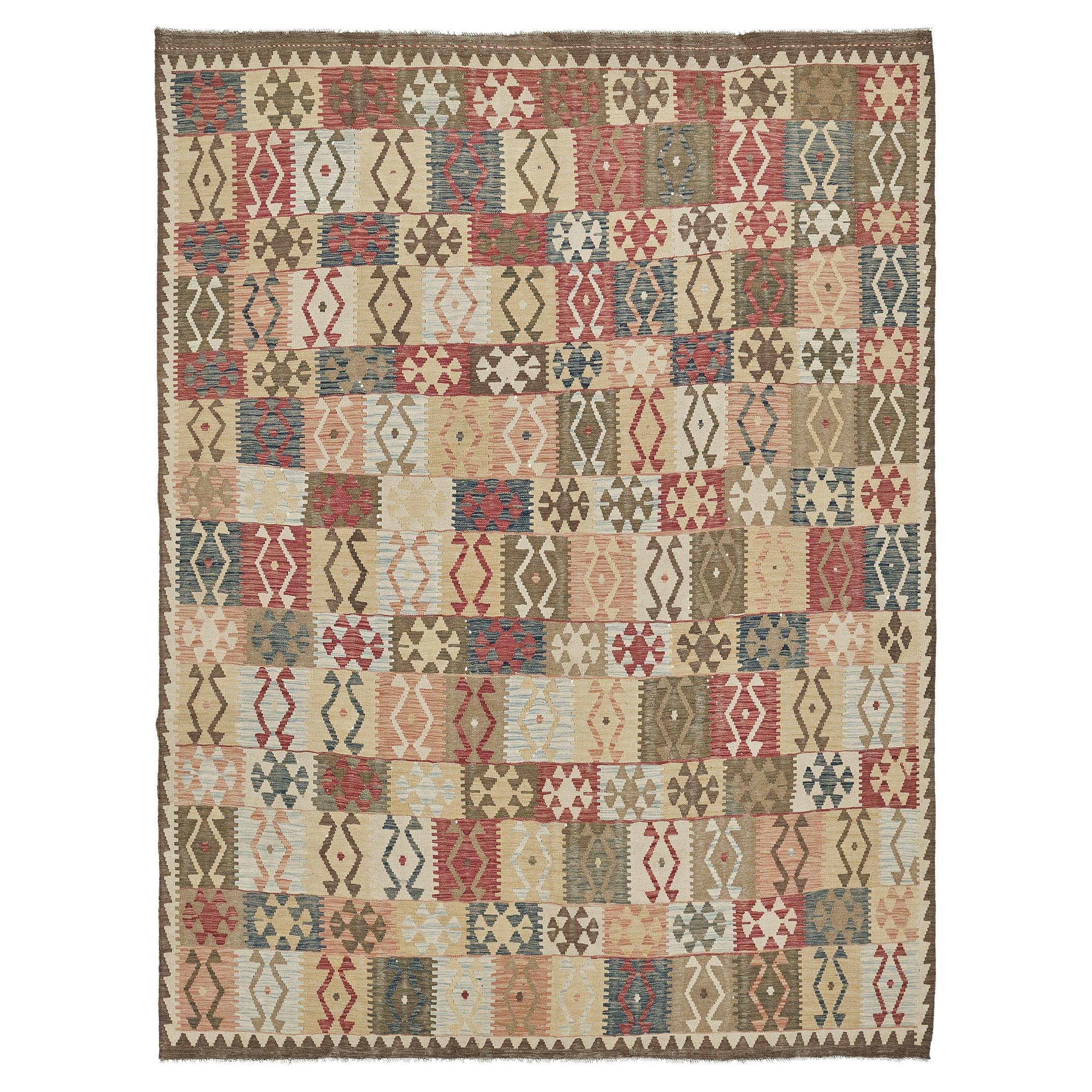 Mehraban Vintage Style Tribal Natural Dye Flat Weave Kilim For Sale