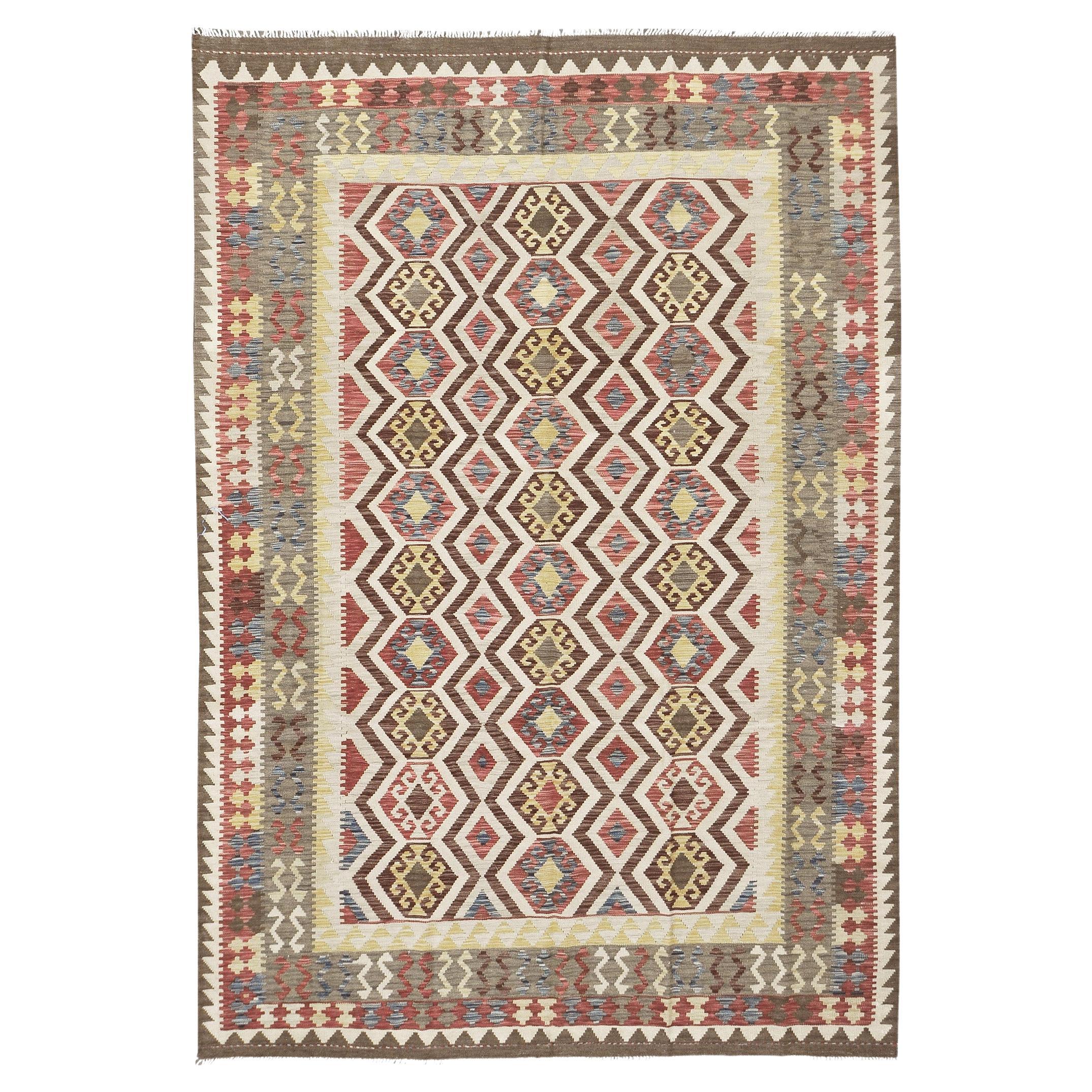 Mehraban Vintage Style Tribal Natural Dye Flat Weave Kilim For Sale