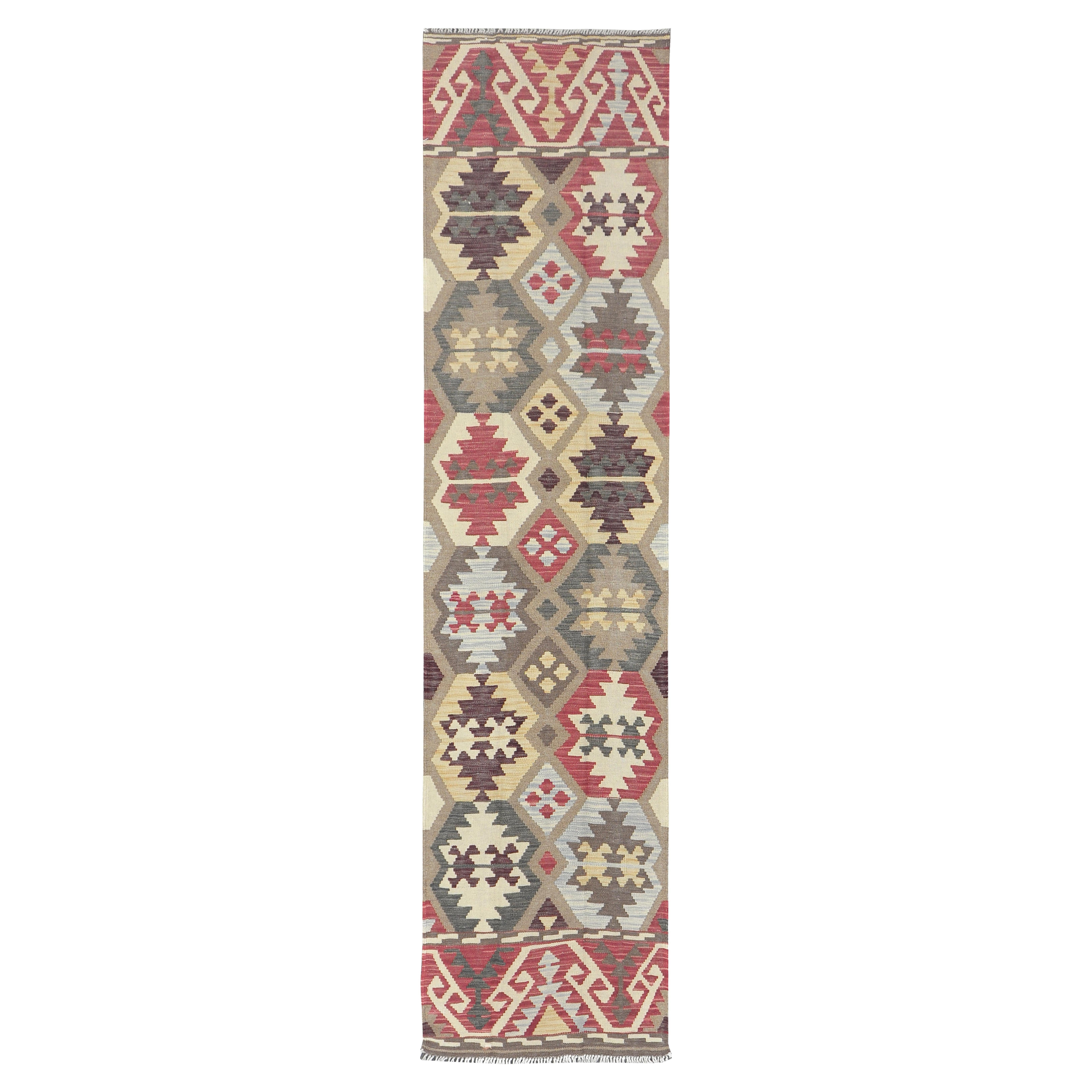 Mehraban - Kilim à tissage plat de style vintage en teinture naturelle, à motif tribal en vente