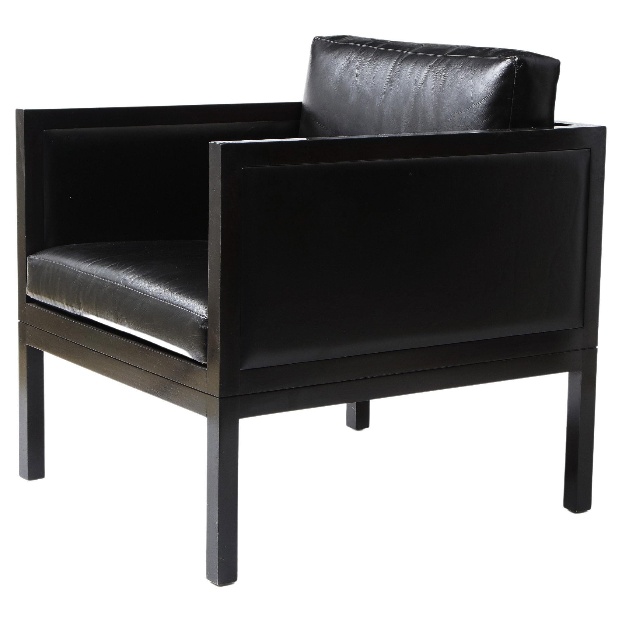 American MEIER/FERRER Modernist Leather, Wood and Metal Club Chair, USA 2010