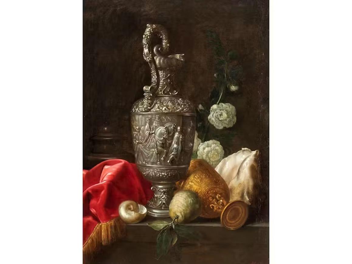 17th Century by Meiffren Comte A pair of still lifes Oil on canvas - Gray Still-Life Painting by Meiffren Conte or Comte 