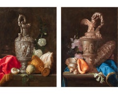 XVII secolo di Meiffren Comte Coppia di nature morte Olio su tela