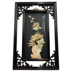 MEIJ JAPONÉS EBONIZADO SHiBAYAMA PANEL DE PARED FLORES DECORATIVAS