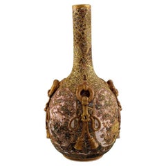 Meiji Japanese Satsuma Bottle Vase Decorated in Colors and Gold