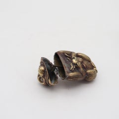 MEIJI 1890 Japanese Monkey-Shaped Vesta Matches Case In Gilt Gold Brass