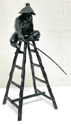 Meiji Bronze Fisherman Okimono, Sealed Masatsune Saku