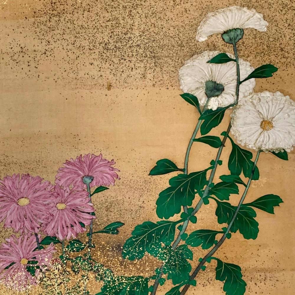 Hand-Painted Meiji Chrysanthemum Masterpiece For Sale