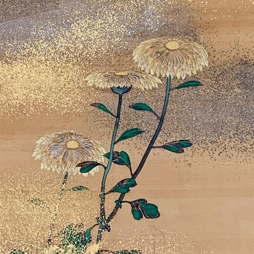 Hand-Painted Meiji Chrysanthemum Masterpiece For Sale