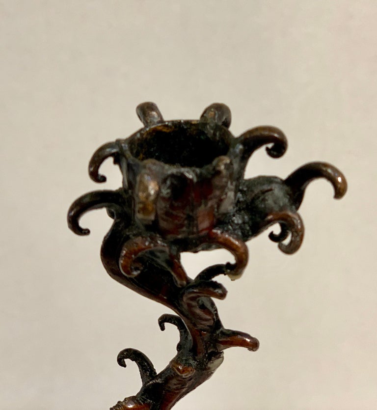 Meiji Era circa 1900 Antique Japanese Bronze Sea Dragon 3Arm Candelabra For Sale at 1stDibs