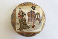Meiji Era Ceramic Inkwell with Hand Painted Geisha Motif