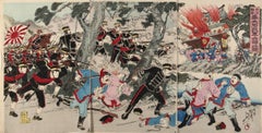 Meiji-Era Triptych of the Battle of Pyongyang in the Sino-Japanese War, 1894