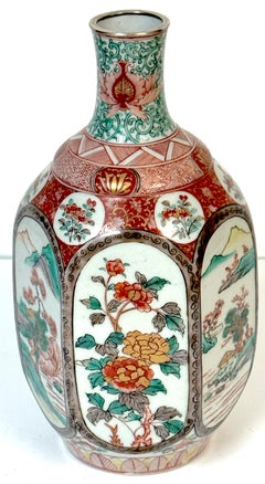 Meiji Fukagawa Imari Porcelain Hexagonal Vase with Factory Silver Collar