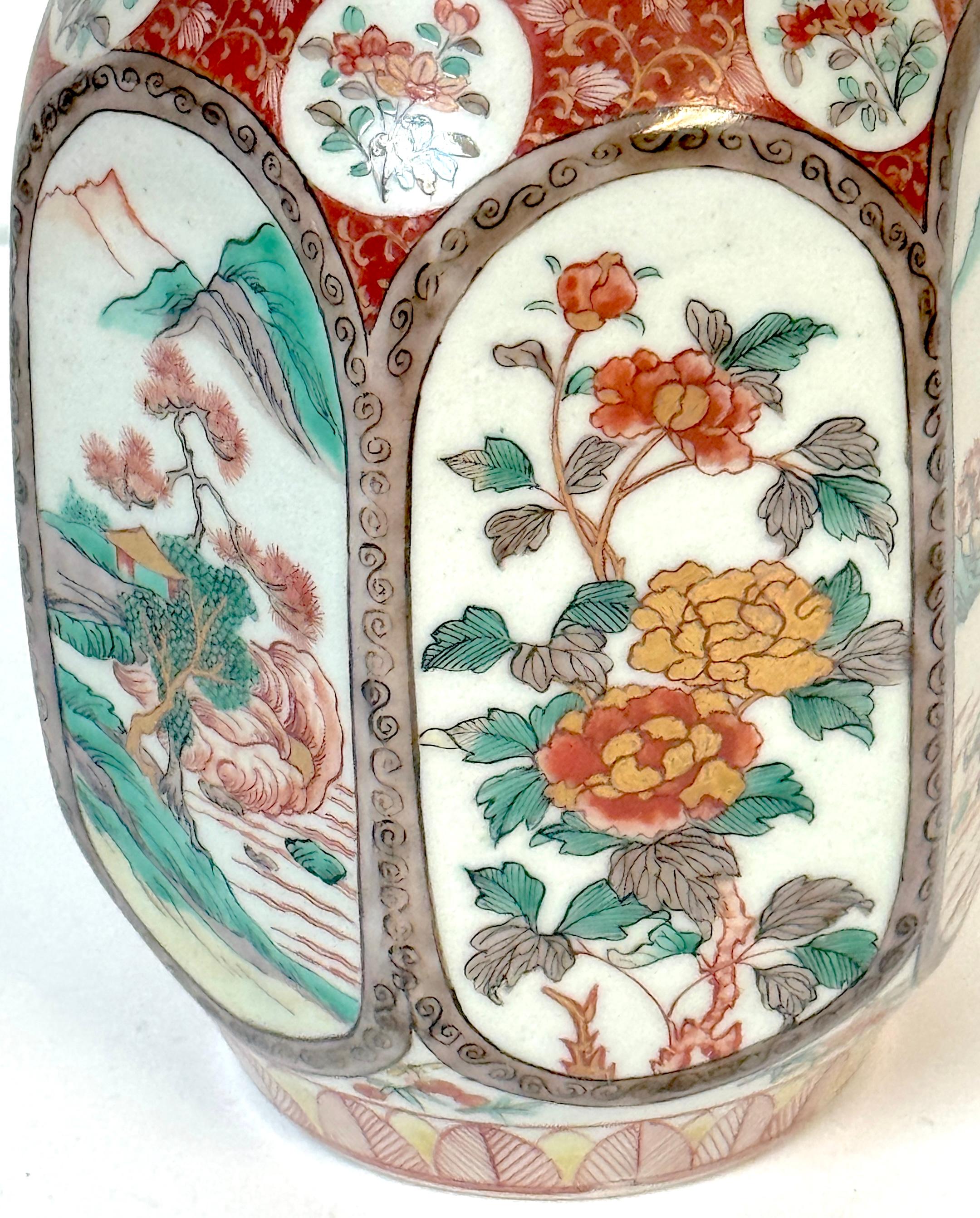 Meiji Fukagawa Imari Porcelain Hexagonal Vase with Factory Silver Collar In Good Condition For Sale In West Palm Beach, FL