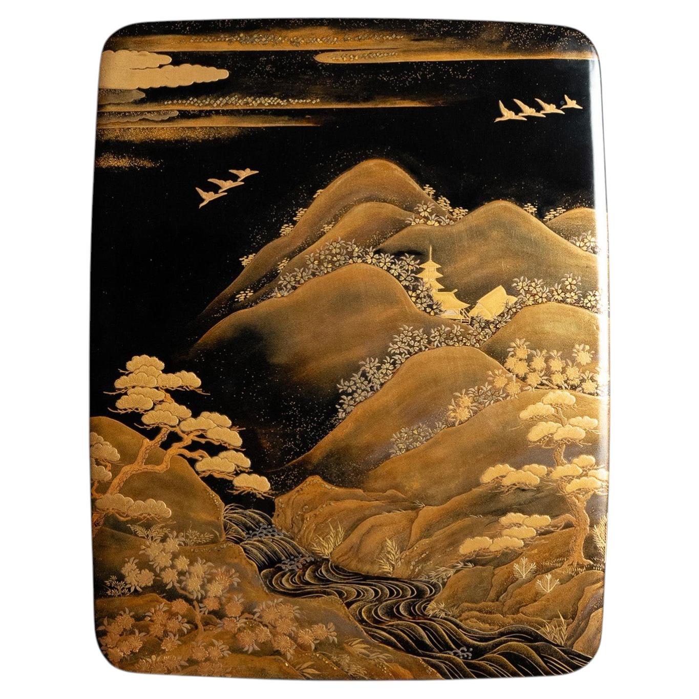 Meiji Gold Maki-e Landscape Suzuribako